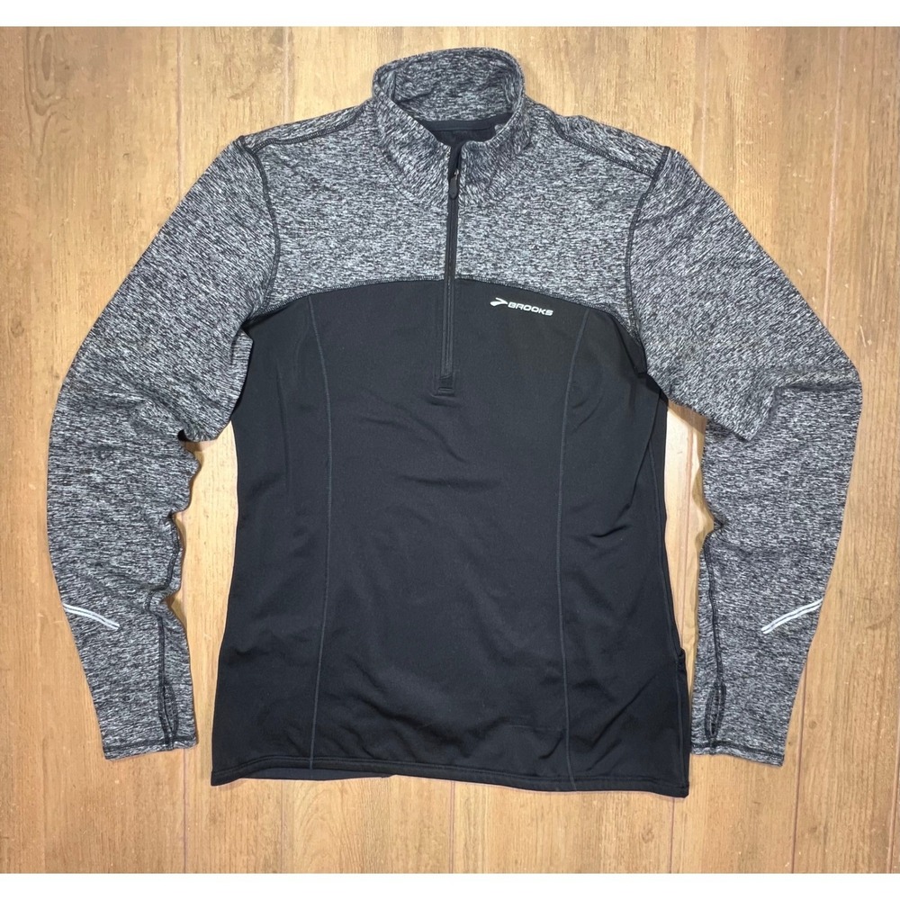 Brooks Womens Equilibrium Quarter Zip Fleece Running Top Black Grey Size‎ M - Picture 2 of 14